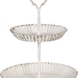 Clayre & Eef Etagère Ø 19*26 cm Wit Ijzer Rond Taartplateau op voet Serveerschaal