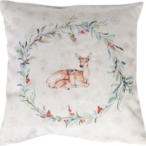 Clayre & Eef Kussenhoes 40*40 cm Meerkleurig Katoen Vierkant Hertjes Sierkussenhoes Kussen hoes