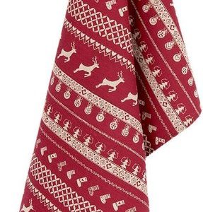 Clayre & Eef Theedoek 50*85 cm Rood Beige Katoen Rechthoek Kerst Vaatdoek Keukendoek Schotelvod