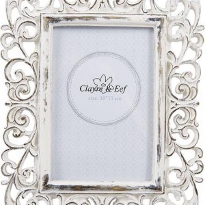 Clayre & Eef Fotolijst 18*2*23 cm / 10*15 cm Wit Kunststof, Glas Rechthoek Krullen Fotokader Wissellijst Foto Frame