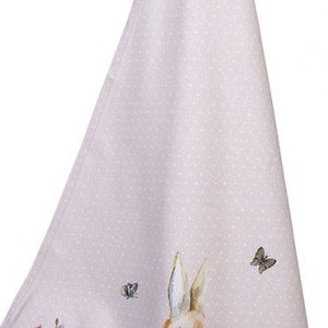 Clayre & Eef Theedoek 50*70 cm Wit Roze Beige Katoen Rechthoek Konijn en bloemen Vaatdoek Keukendoek Schotelvod