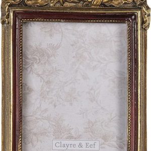 Clayre & Eef Fotolijst 8*1*13 cm / 6*9 cm Goudkleurig Kunststof, Glas Rechthoek Strik Fotokader Wissellijst Foto Frame