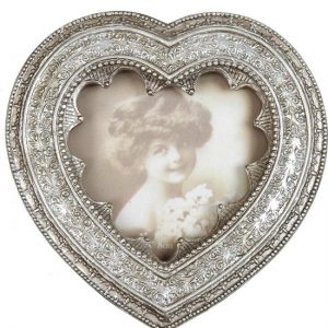 Clayre & Eef Fotolijst Hart 12*12 cm / 9*9 cm Zilverkleurig Kunststof Hartvormig Fotokader Wissellijst Foto Frame