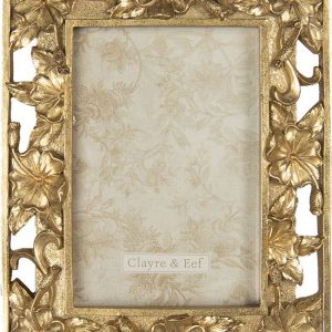 Clayre & Eef Fotolijst 16*2*21 cm / 10*15 cm Goudkleurig Kunststof, Glas Rechthoek Bloemen Fotokader Wissellijst Foto Frame