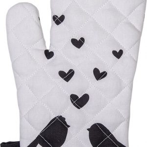 Clayre & Eef Ovenwant 18*30 cm Wit Zwart Katoen Vogeltjes Ovenhandschoen Cadeau voor haar