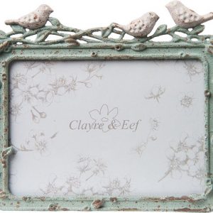 Clayre & Eef Fotolijst 14*2*12 cm / 13*9 cm Groen Ijzer Glas Rechthoek Vogel Fotokader Wissellijst Foto Frame
