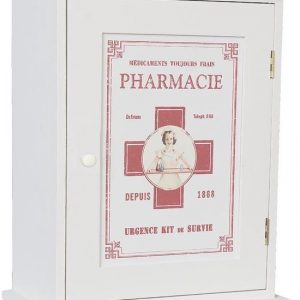 Clayre & Eef Medicijnkastje 24*13*30 cm Wit Hout Rechthoek Pharmacie Badkamerkast Hangend