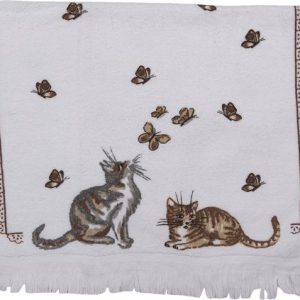 Clayre & Eef Gastendoekje 40*66 cm Wit Bruin Zwart Katoen Katten Toilet handdoek Kleine handdoek Gastendoek
