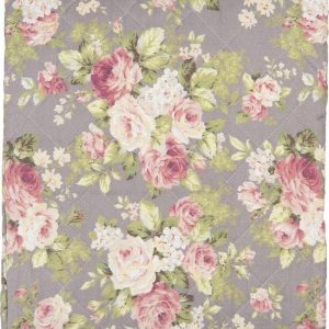 Clayre & Eef Bedsprei 240*260 cm Grijs Groen Roze Polyester Katoen Rechthoek Bloemen Sprei Plaid Deken