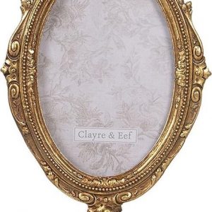 Clayre & Eef Fotolijst 14*9*26 cm / 10*15 cm Goudkleurig Kunststof, Glas Ovaal Kroon Fotokader Wissellijst Foto Frame