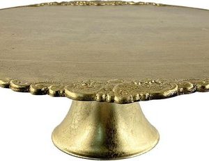 Clayre & Eef Taartplateau op voet Ø 32*10 cm Goudkleurig Kunststof Rond Etagère Serveerschaal