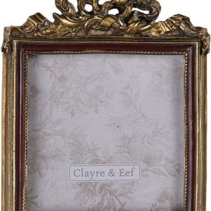 Clayre & Eef Fotolijst 9*1*11 cm / 7*7 cm Goudkleurig Kunststof, Glas Rechthoek Strik Fotokader Wissellijst Foto Frame