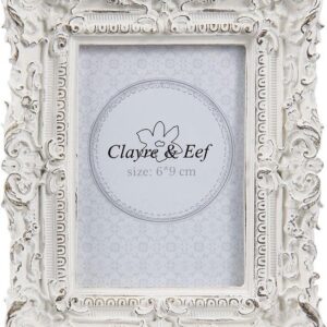 Clayre & Eef Fotolijst 10*2*12 cm / 6*9 cm Wit Kunststof Glas Rechthoek Fotokader Wissellijst Foto Frame