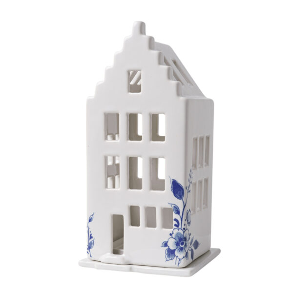 Waxinelichthouder huis trapgevel | Heinen Delfts blauw | Kerst | Delfts Blauw