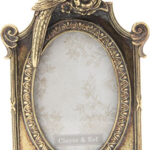 Clayre & Eef Fotolijst 16*3*27 cm / 10*15 cm Goudkleurig Kunststof / Glas Papegaai Ovaal Fotokader Wissellijst
