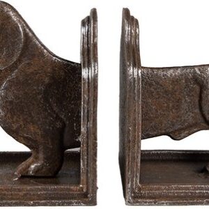 Clayre & Eef Boekensteunen Set van 2 Hond Teckel 23x8x13 cm Bruin Ijzer Boekenhouders Boekensteun