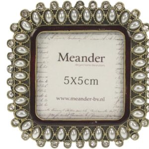 Fotolijstje vierkant met strass steentjes en parels - foto 5 x 5 cm.