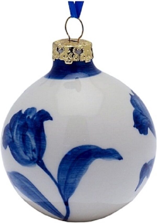 Kerstbal met blauwe tulpen | 2 stuks | Heinen Delfts Blauw | Souvenir
