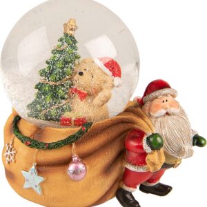 Clayre & Eef Sneeuwbol Kerstman 14x10x14 cm Bruin Rood Kunststof Glas