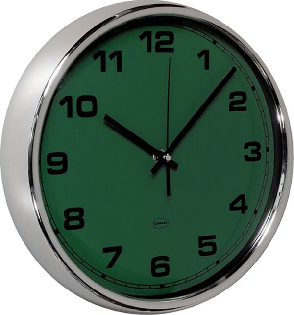 CABANAZ - klok, glas, plastic rand, doorsnede 30 cm, WALL CLOCK, donkergroen