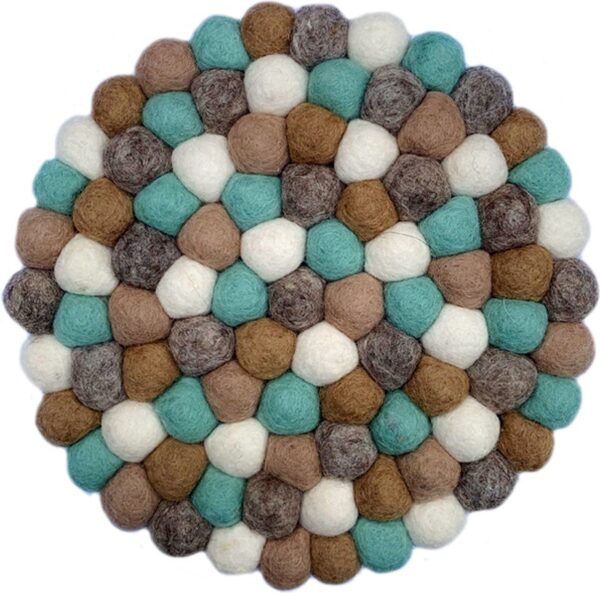 Onderzetter Vilt Bolletjes - IJsblauw/Groen, Beige, Naturel, Wit - 20cm - Fairmade