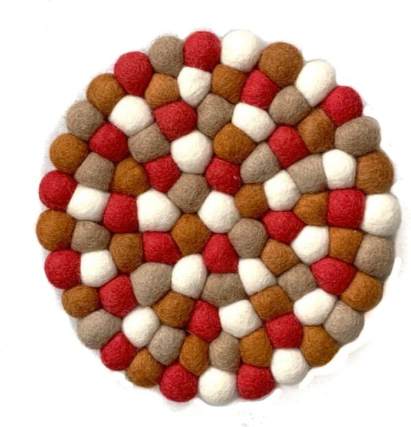 Onderzetter Vilt Bolletjes - Wit, Oranjebruin, Beige, Rood - 20cm - Fairmade