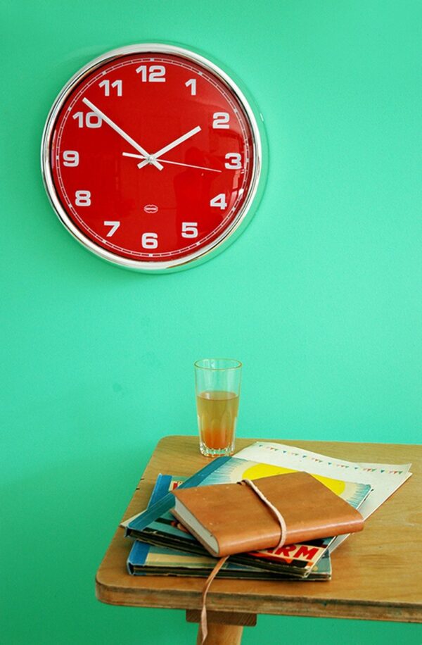 CABANAZ - klok, glas, plastic rand, doorsnede 30 cm, WALL CLOCK, rood - Afbeelding 4