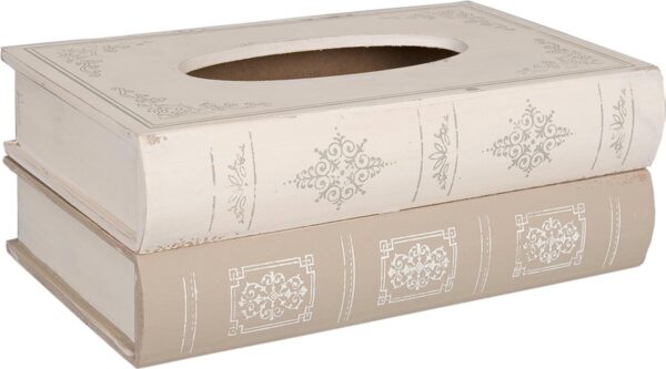 Clayre & Eef Tissue box 27x16x10 cm Beige Hout Rechthoek Boeken Tissuedoos Tissuehouder Zakdoekendoos