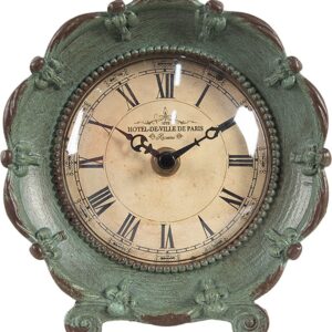 Clayre & Eef Tafelklok 15x7x16 cm Groen IJzer Glas