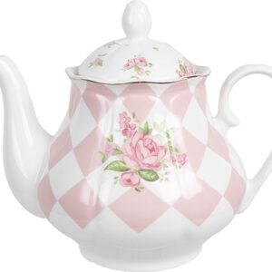 Clayre & Eef Theepot 1000 ml Roze Wit Porselein Rozen