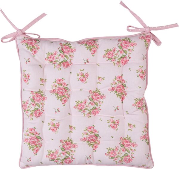 Clayre & Eef Stoelkussen Foam 40x40x4 cm Roze Katoen Rozen