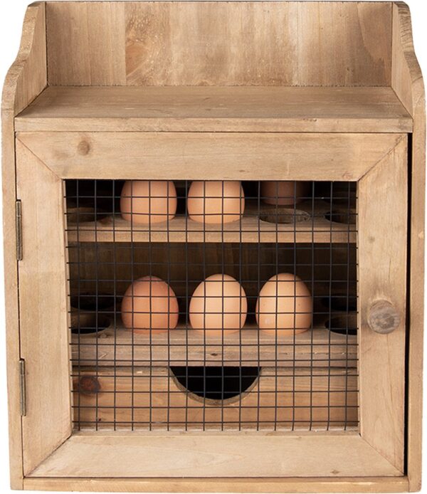 Clayre & Eef Eierkastje 30x14x36 cm Bruin Hout Ijzer Ovaal Eierhouder - Afbeelding 2