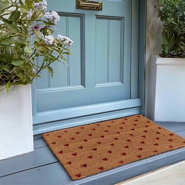 Clayre & Eef Deurmat 60x40 cm Bruin Kokosvezel PVC Hartjes - Afbeelding 2