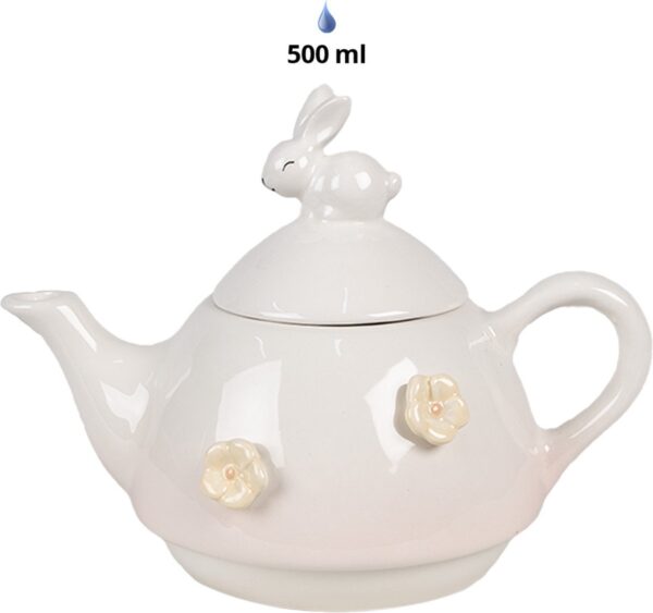 Clayre &amp;amp; Eef Tea for One 500 ml Roze Keramiek Konijn Theepot set - Afbeelding 5