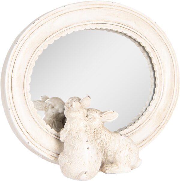 Clayre & Eef Tafelspiegel 22x5x17 cm Beige Kunststof Glas Ovaal Konijnen - Afbeelding 2