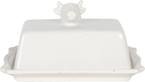 Clayre & Eef Botervloot 18x14x8 cm Wit Keramiek Rechthoek Koe - Afbeelding 7