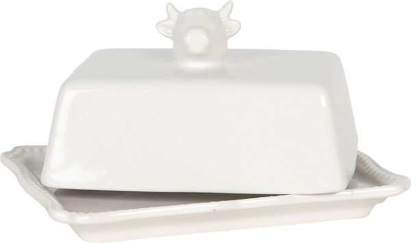 Clayre & Eef Botervloot 18x14x8 cm Wit Keramiek Rechthoek Koe - Afbeelding 4