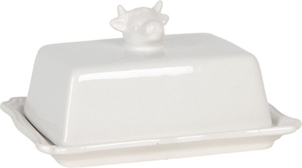 Clayre & Eef Botervloot 18x14x8 cm Wit Keramiek Rechthoek Koe - Afbeelding 3