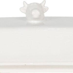 Clayre & Eef Botervloot 18x14x8 cm Wit Keramiek Rechthoek Koe