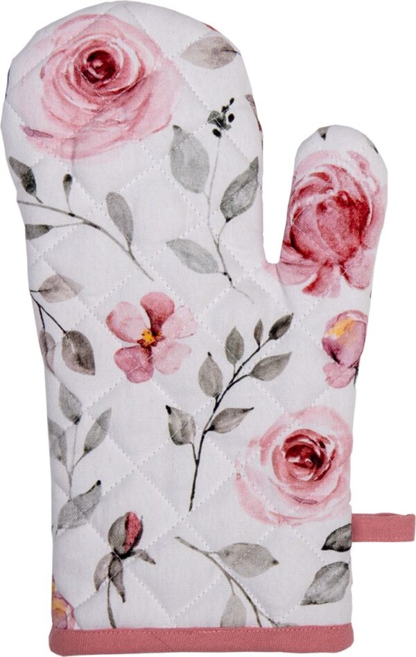 Clayre & Eef Ovenwant 18x30 cm Wit Roze Katoen Rozen Ovenhandschoen - Afbeelding 4