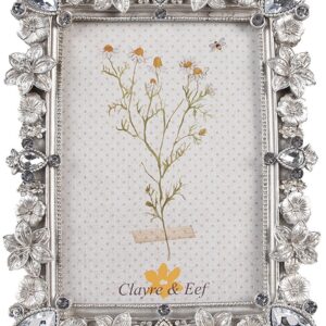 Clayre & Eef Fotolijst 10x15 cm Zilverkleurig Kunststof Glas Bloemen Fotokader