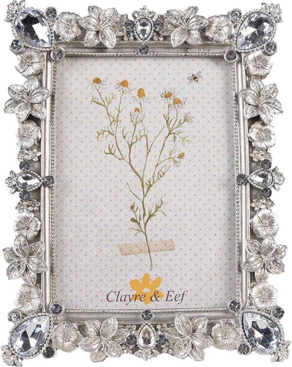 Clayre & Eef Fotolijst 10x15 cm Zilverkleurig Kunststof Glas Bloemen Fotokader