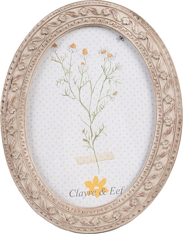 Clayre & Eef Fotolijst 13x18 cm Beige Bruin Kunststof Glas Ovaal Fotokader