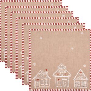 Clayre & Eef Servetten Katoen Set van 6 40x40 cm Bruin Katoen Gingerbread house