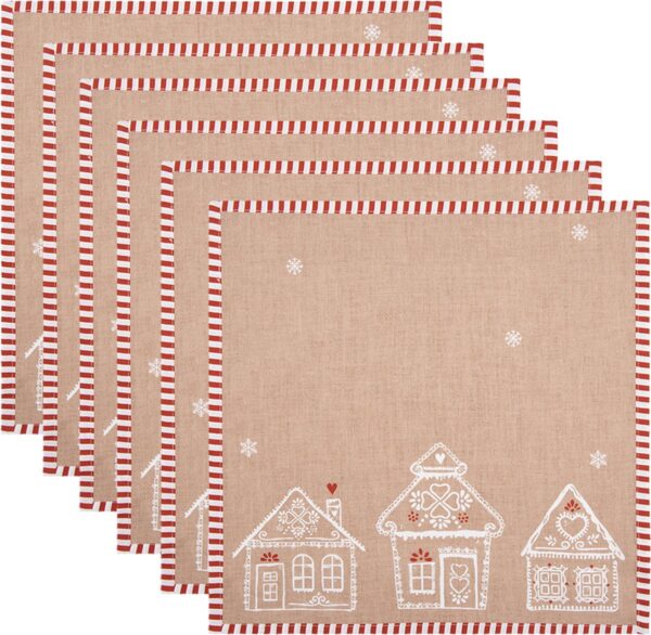 Clayre & Eef Servetten Katoen Set van 6 40x40 cm Bruin Katoen Gingerbread house