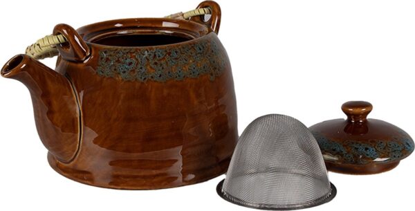 Clayre & Eef Theepot met Filter 750 ml Bruin Blauw Keramiek Theekan - Afbeelding 3