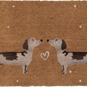 Clayre & Eef Deurmat 75x45 cm Bruin Kokosvezel PVC Teckels Kokosmat
