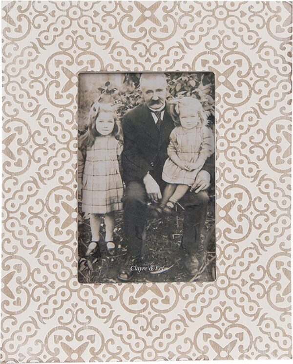 Clayre & Eef Fotolijst 10x15 cm Wit Beige Hout Glas Rechthoek Fotokader