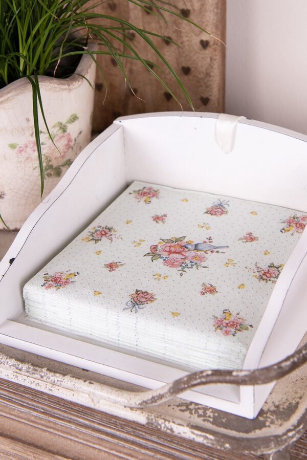Clayre & Eef Servetten Papier Set van 20 33x33 cm (20) Groen Roze Papier Bloemen Servetten Papieren - Afbeelding 2