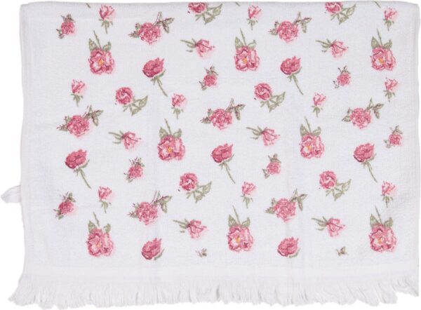Clayre & Eef Gastendoekje 40x66 cm Wit Roze Katoen Roosjes Toilet Handdoek